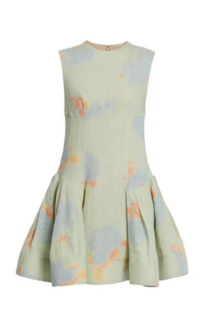 Erdem Floral Linen Mini Dress In Green