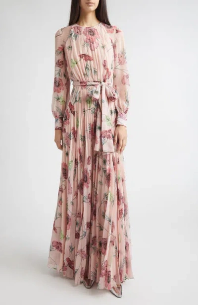 Erdem Floral Long Sleeve Pleatable Voile Gown In Multi