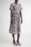 Erdem Floral Fit-flare Short Sleeve Midi Shirtdress In Purple