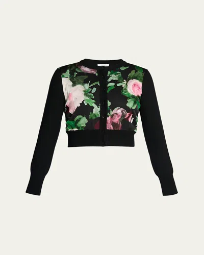 Erdem Floral Merino Wool-blend Cropped Cardigan In Black