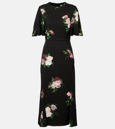 Erdem Floral Midi Dress In Black