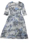 ERDEM ERDEM FLORAL MIDI DRESS IN BLUE SILK