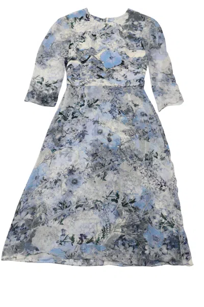 Erdem Floral Midi Dress In Blue Silk In Grey
