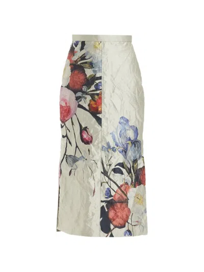 Erdem Floral Midi Pencil Skirt In Neutral