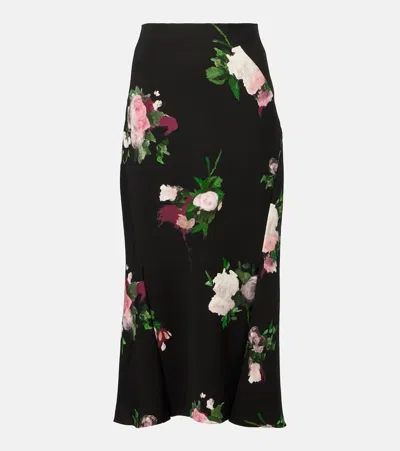 Erdem Floral Midi Skirt In Black