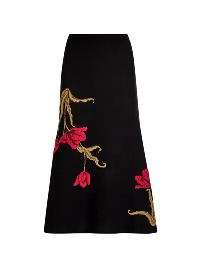 Erdem Floral Midi Skirt In Black