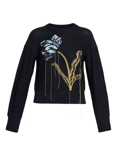 Erdem Floral-motif Crew-neck Sweater In Blue