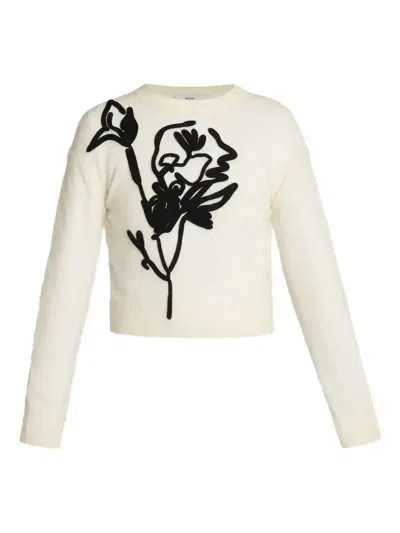 Erdem Floral-motif Crew-neck Sweater In White