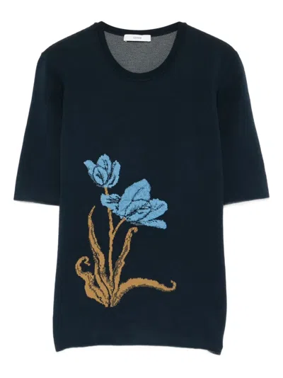 Erdem Short Sleeve Top Navy In Blue