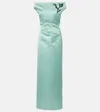 Erdem Floral Off-shoulder Duchesse Satin Gown In Green