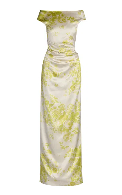 Erdem Floral Off-the-shoulder Duchess Gown In Green