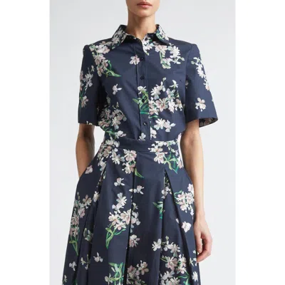 Erdem Floral Organic Cotton Poplin Button-up Shirt In Blue