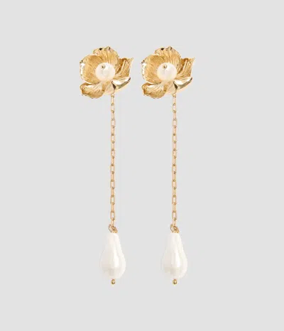 Erdem Floral Pearl Long Earring In Gold