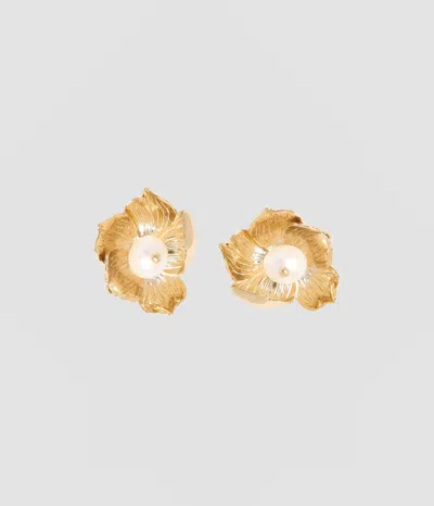 Erdem Floral Pearl Stud Earring In Gold