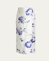 Erdem Crinkled Printed Satin-twill Midi Skirt In Carnation Cyanotype