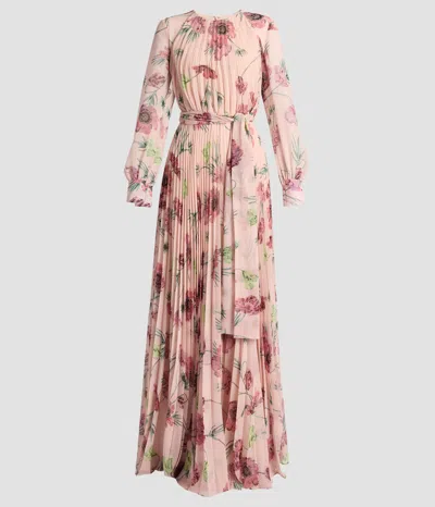 Erdem Floral Pleatable Voile Long Sleeve Gown In Multi
