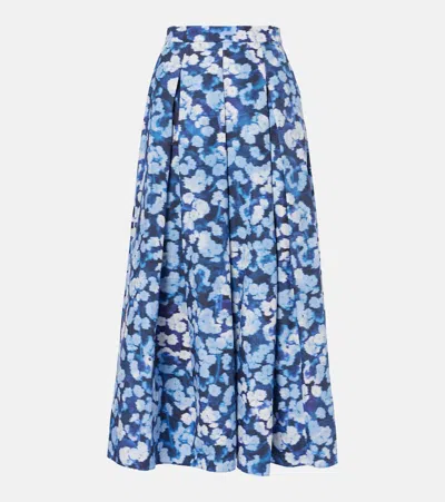 ERDEM FLORAL PLEATED COTTON MIDI SKIRT