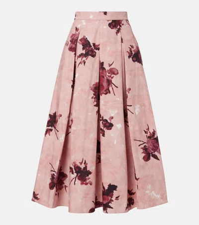 ERDEM FLORAL PLEATED COTTON POPLIN MIDI SKIRT