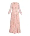 Erdem Floral Pleated Long Sleeve Voile Gown In Pink