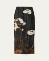 Erdem Floral Pleated Midi Skirt In Elena Selvedge Black