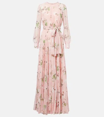 ERDEM FLORAL PLEATED VOILE GOWN