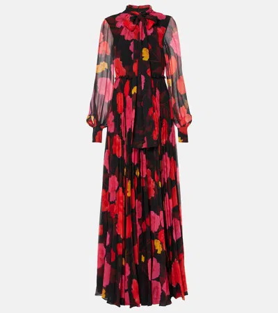 Erdem Floral Pleated Voile Gown In Multicoloured