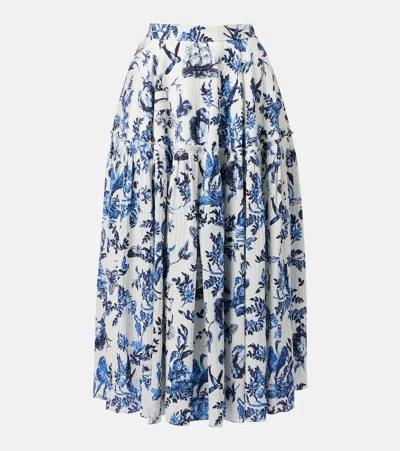 Erdem Floral Poplin Midi Skirt In White