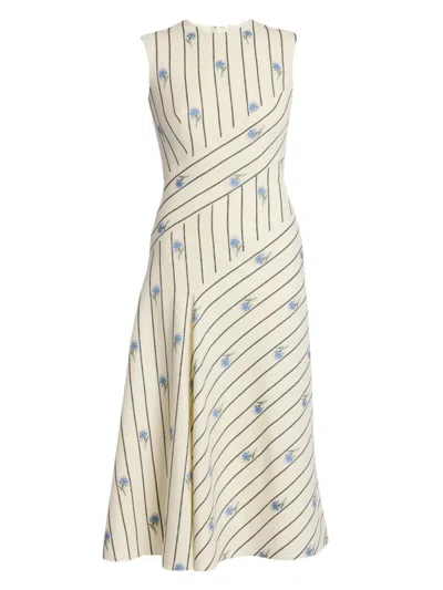 Erdem Floral-print Asymmetric Dress In White
