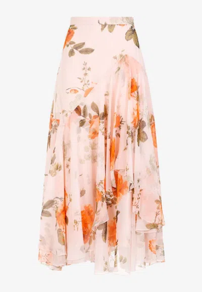 ERDEM FLORAL PRINT ASYMMETRIC MIDI SKIRT