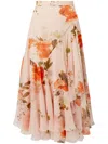 Erdem Floral Print Asymmetric Midi Skirt In Pink