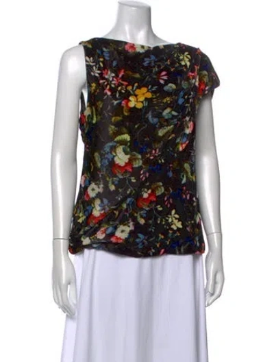 Pre-owned Erdem Floral Print Asymmetrical Blouse In Black