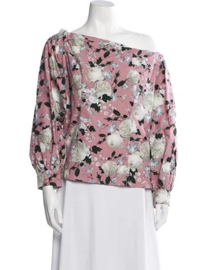Pre-owned Erdem Floral Print Asymmetrical Blouse W/ Tags In Pink