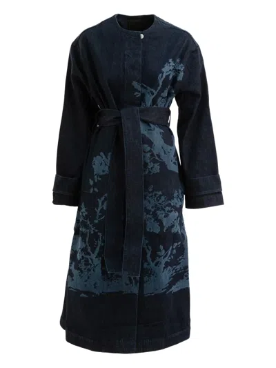 Erdem Floral-print Belted Coat In Blue