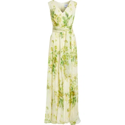 Erdem Floral Print Belted Silk Creponne Gown In Green