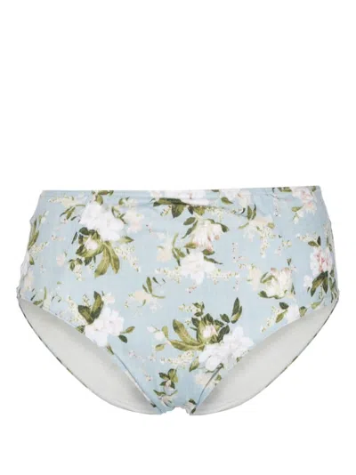 Erdem Floral-print Reversible Bikini Bottoms In Green