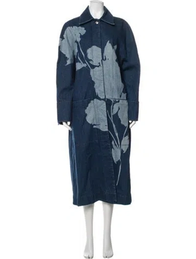 Pre-owned Erdem Floral Print Coat In Blue