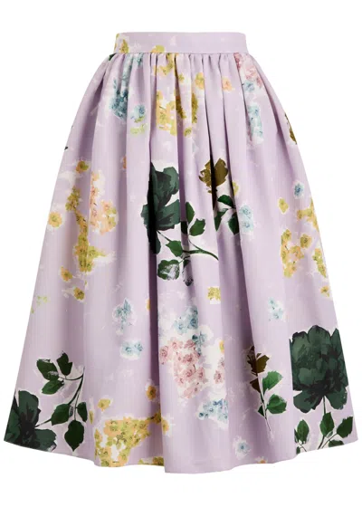 Erdem Floral-print Cotton-blend Midi Skirt In Purple