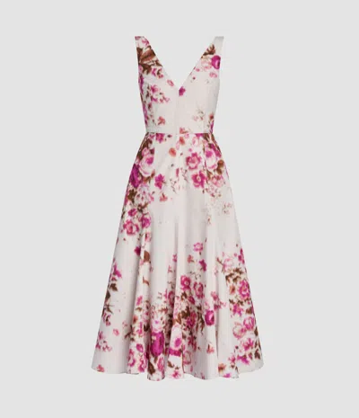Erdem Floral Print Cotton Fit And Flared Midi Dress In Animal Print