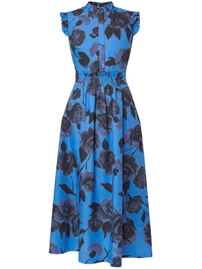 Erdem Floral-print Cotton Midi Dress In Blue