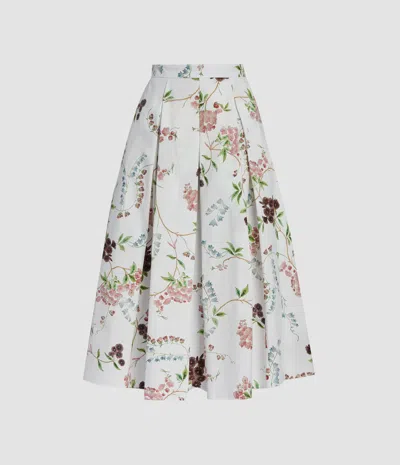 Erdem Chintz Floral Pleated Organic Cotton Poplin A-line Midi Skirt In Burgundy