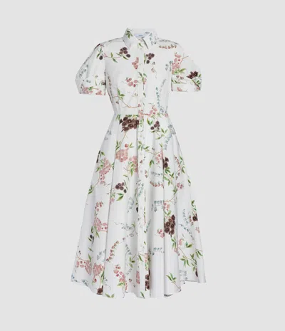 Erdem Floral Print Cotton Midi Shirt Dress In Blue