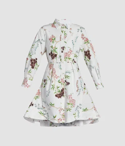 Erdem Floral Print Cotton Mini Shirt Dress In Blue
