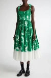 Erdem Strappy Floral Fit-flare Midi Dress In Carnation Cyanotype Clover