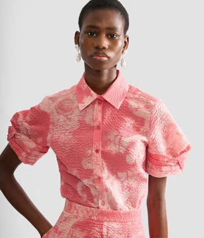 Erdem Floral Print Cotton Short Sleeve Shirt In Pink