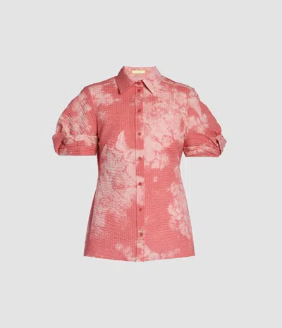 Erdem Floral Print Cotton Short Sleeve Shirt In Pink