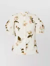 Erdem Floral Print Cotton Top With Collared Neck In Neutrals