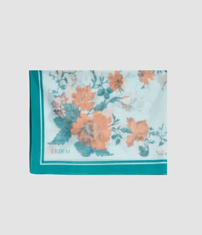 Erdem Floral Print Cotton Voile Pareo In Blue