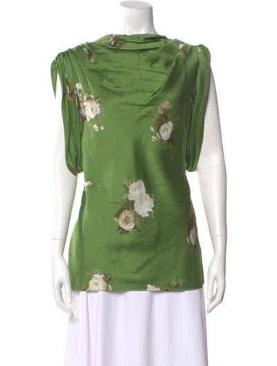Pre-owned Erdem Floral Print Cowl Neck Blouse W/ Tags In Green