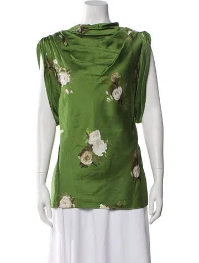 Pre-owned Erdem Floral Print Cowl Neck Blouse W/ Tags In Green