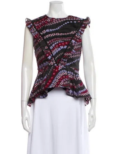 Pre-owned Erdem Floral Print Crew Neck Blouse In Black